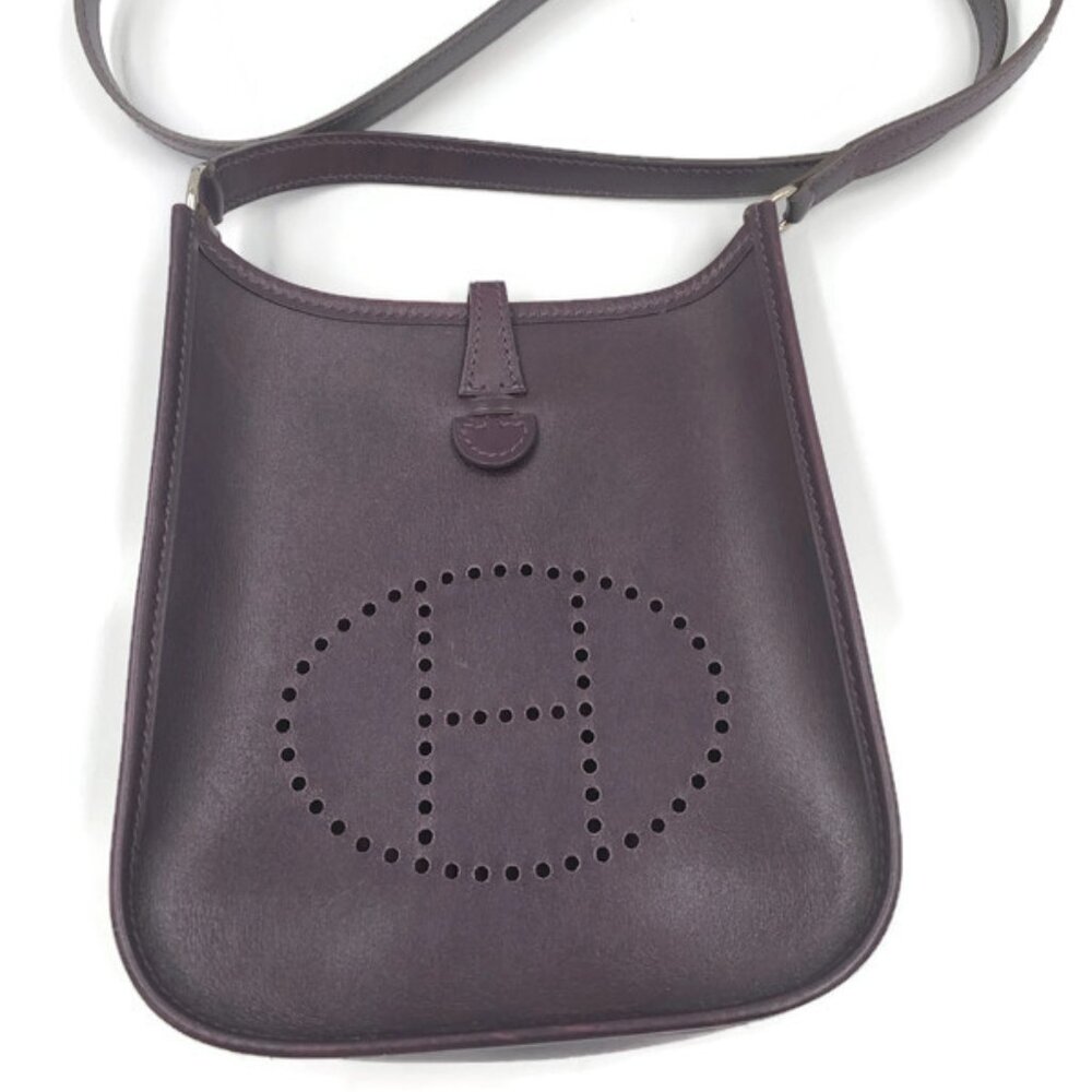 Authentic HERMES Purple box calf Mini Evelyne TPM Crossbody Bag